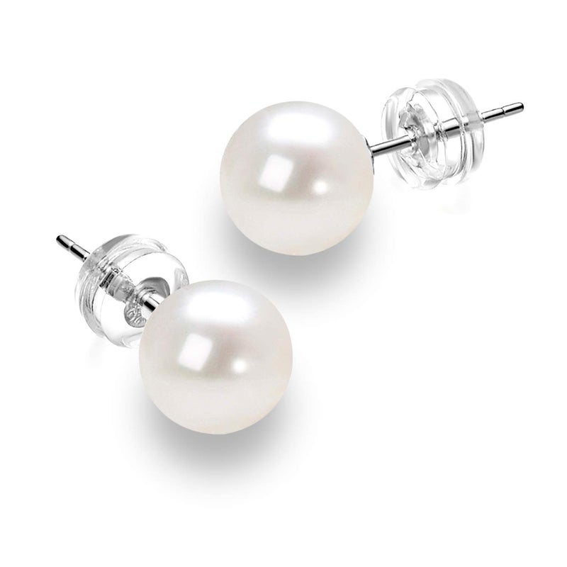 JORA Big Pearl Earrings 14K Gold White Freshwater Cultured Pearl Stud Earrings for Women - AAAA Quality (white-gold, 9mm) - Image 1